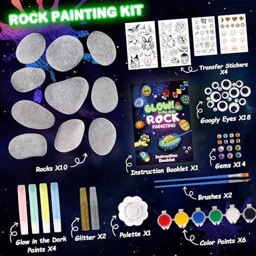 Kids Arts and Crafts Rock Painting Kit - Glow in The Dark - Arts & Crafts Birthday Christmas Gift for Girls Ages 8-12 - Craft Kits for Kids Ages 4-8 - Creative Art Kid Toy for 7 8 9 10 Year Old Crincy