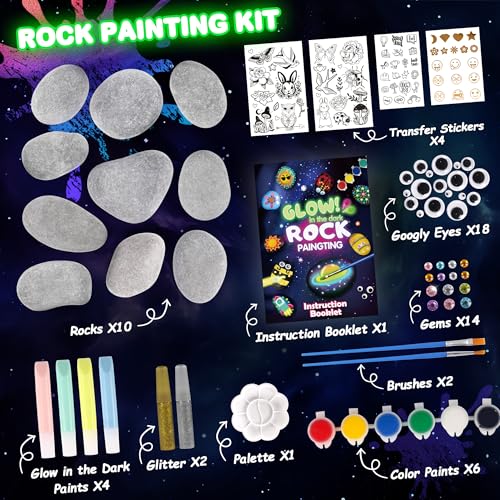 Kids Arts and Crafts Rock Painting Kit - Glow in The Dark - Arts & Crafts Birthday Christmas Gift for Girls Ages 8-12 - Craft Kits for Kids Ages 4-8 - Creative Art Kid Toy for 7 8 9 10 Year O - WoodArtSupply