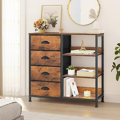 YITAHOME Storage Tower with 4 Drawers and Side Shelf, Fabric Dresser, Organizer Unit for Room, Living Room, Hallway, Closets - Sturdy Steel Frame, Easy Pull Fabric Bins & Wooden Top - WoodArtSupply