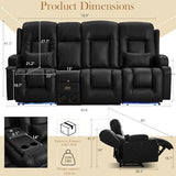 TUNYI Power Loveseat Recliner Sofa with Massage & Heat Home Theater Seating with Console RV Recliner Loveseat Sofa with USB/Storage/Side Pocket/LED Light/Speaker (Black, 3 Seat with Console)