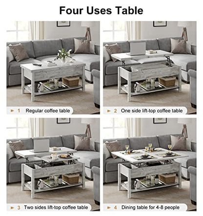 FABATO 41.7" Lift Top Coffee Table, 4 in 1 Multi-Function with Storage for Living Room, Coffee Table Converts to Dining Table for Dining Reception Room, Gray