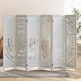 Asnefeli 6 Panel Room Divider, Wood Carved Room Divider and Privacy Screen, Folding Room Partition Screen for Room Separation Home Bedroom Office Restaurant Portable Freestanding (Retro White) Asnefeli