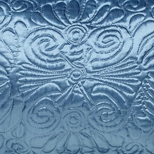 Touch of Class Portia Luxury Bedding | Rich Sapphire Blue | Premier Quilted Polyester Satin | Hand Guided Machine Quilted Scroll Design 3 Piece Set: Full Oversized Bedspread & 2 Standard Shams Touch of Class