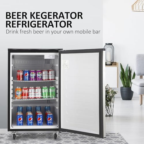 TROPOW 6.1 CF Beer Kegerator, Dual Tap Draft Beer Dispenser, Full Size Stainless Steel Keg Refrigerator With Drip Tray, 32°F- 50°F Temperature Control, 170L TROPOW
