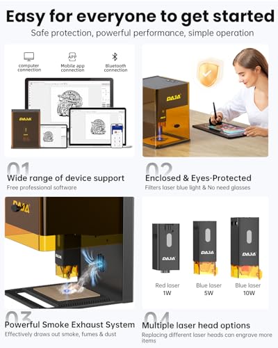 DAJA DJ6Pro Enclosed Laser Engraver Machine Desktop Laser Cutter with Rasiers support Lightburn for DIY beginner-friendly (10W) DAJA