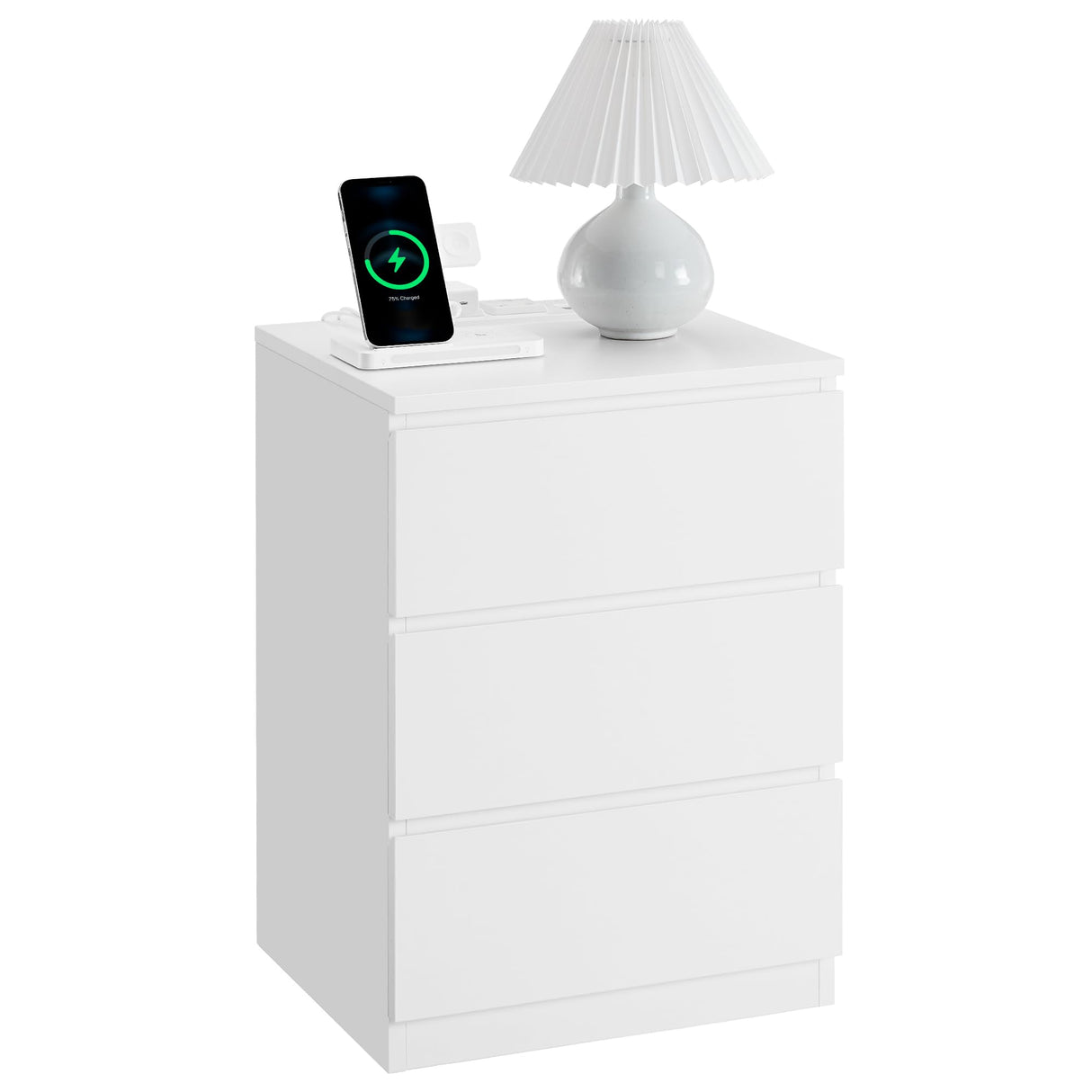 VASAGLE Nightstand with Charging Station, 2 AC Outlets and 2 USB Ports, Bedside Table, Side Table with 3 Drawers, Modern Style, 13.8 x 15.7 x 23.2 Inches, Cloud White ULET631W16 VASAGLE