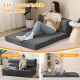 Foldable Mattress Queen, 3 in1 Convertible Couch Bed, Futon Folding Mattress Corduroy, Fold Out Sofa Bed Floor Couch Lounge Sleeper Mattresses for Living Room, High-Density Memory Foam 5'', Gray feliz home