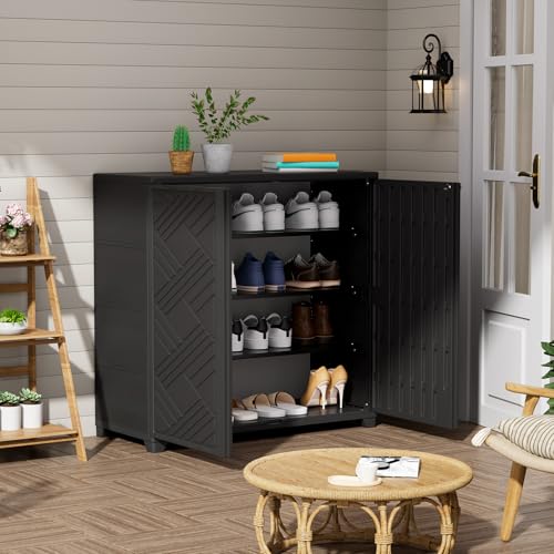 ZZM Indoor/Outdoor Storage Cabinet Waterproof, 34"x15"x34" Plastic Outdoor Storage Box for Garden Balcony Bathroom, All Weather Outdoor Storage Clearance, DIY Usage, with No Shelf (Black) ZZM