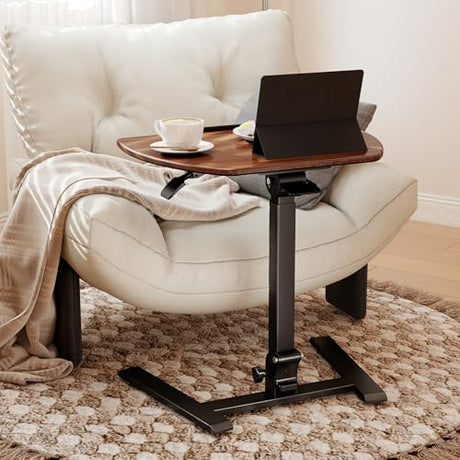 ROMOON Folding Portable Standing Desk with Wheels, No-Assembly Rolling Height-Adjustable Sit-Stand Table, Space-Saving Foldable Laptop Cart for Home Office and Computer Workstation (Walnut) ROMOON