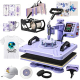 AKEYDIY Heat Press 15x12 Inch, 8 in 1 Heat Press Machine for T-Shirts Hat Cap Mug Plate, 360° Swing Away Shirt Pressing Machine, Sublimation Heat Transfer Machine with Tumbler Press Hat Press, Purple AKEYDIY