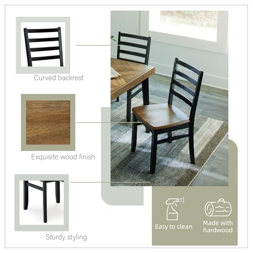 Signature Design by Ashley Blondon Rectangular Dining Room Table Set with 6 Chairs, Chevron Pattern, Tapered Legs, Seats 6, Wood, 60" Long, Brown & Black Signature Design by Ashley