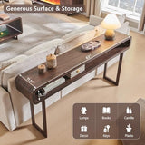 IFGET 63-Inch Long Console Table, 31.5" Tall Modern Entryway Table with Open Storage Shelf, Curved Profile Design, Narrow Wood Sofa Table Behind Couch Tables for Living Room, Hallway, Foyer, Brown IFGET