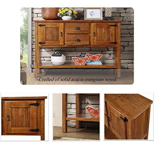 LKTART Farmhouse Wood Console Table with 2 Drawers and 1 Bottom Shelf， Storage Sideboard with 2 Cabinets Buffet Cabinet for Living Room Kitchen and LKTART