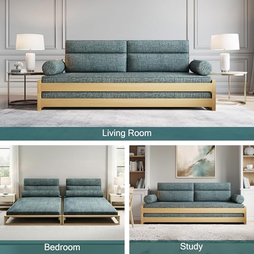 Mid-Century Modern Comfortable Sleeper Sofa Bed for Living Room and Bedroom, Convertible Design for Small Spaces, 82.67”Wx77.16”D Futon Couch with Removable Linen Foam Cushions & Wood Frame, Gray NessCarsti