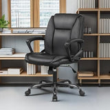 PayLessHere PU Leather Task Chair Home Office Chair Ergonomic Desk Chair with Lumbar Support and Armrests Adjustable Features with Mid Back Swivel Executive Computer Chair (Black) PayLessHere