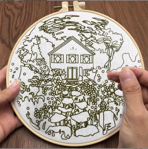 Meecaa Yellow Flower Leaves Embroidery Kit Starter Set, Hand Embroidery Set,Pattern Printed Cross Stitch Set for Beginner Adults, with Embroidery Hoop and Instructions (Flower 1)