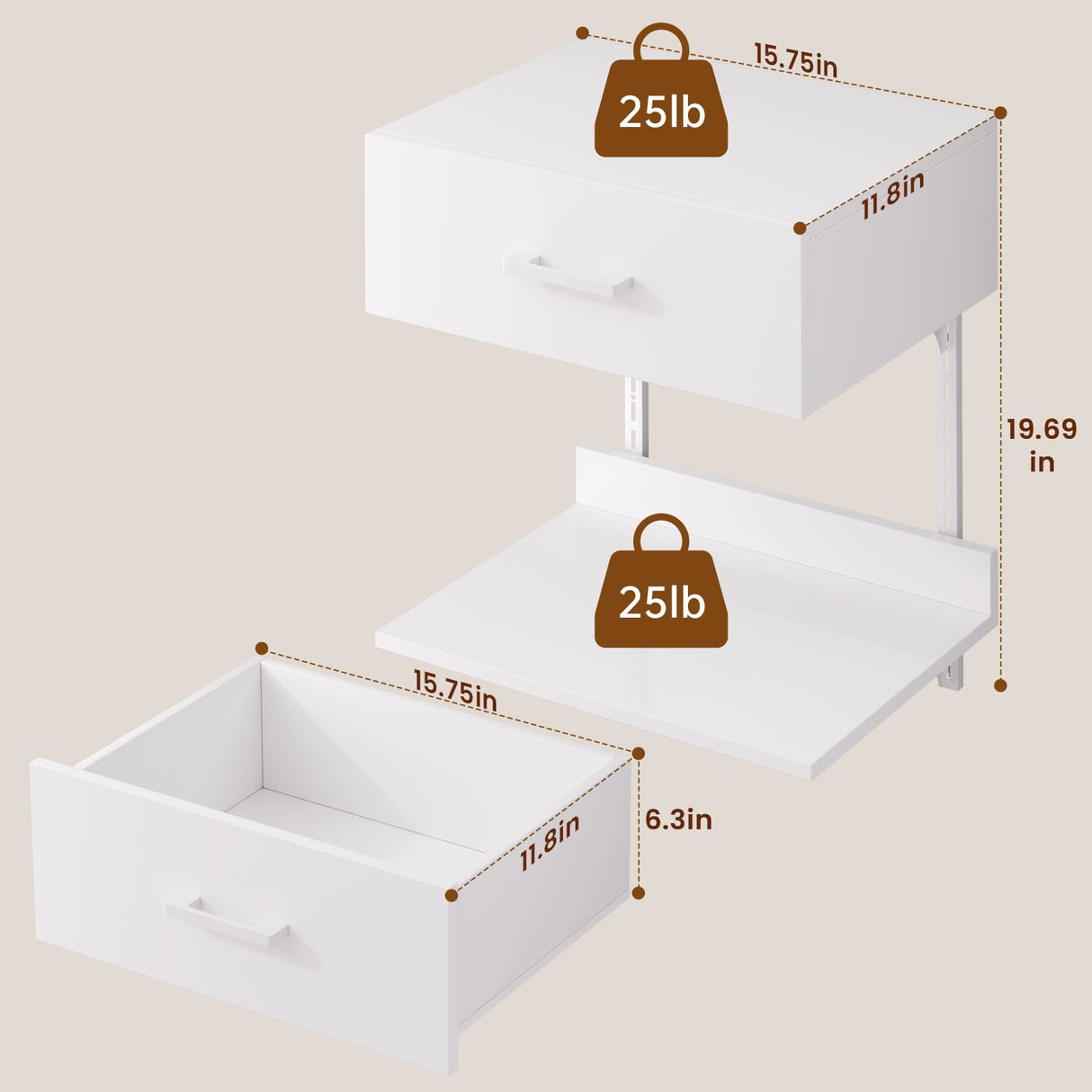 Asgolion Floating Nightstand with Drawer, Modern Wall Mounted Nightstand, Floating Bedside End Table with Adjustable Shelf, Floating Night Stand, for Bedroom, Small Spaces, Bathroom, White Asgolion