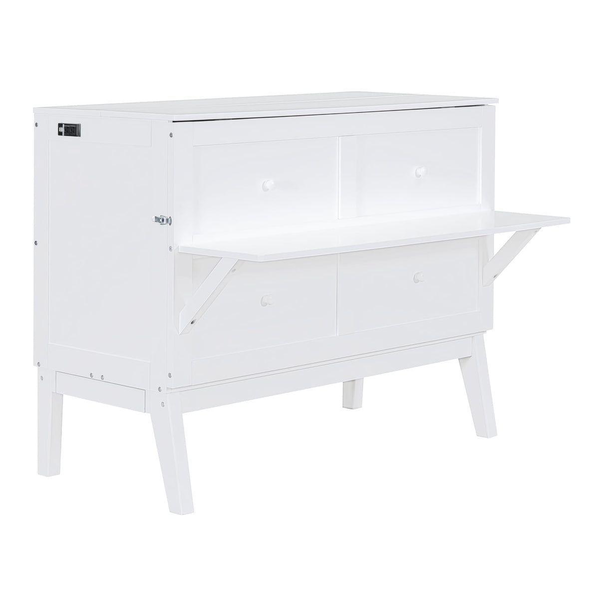 Ball & Cast Murphy Bed Full Szie,Cabinet Hideaway with USB Port and Removable Shelves,Wall Bed W/ 2 Movable Desks,can be Folded,Platform Bedframe for Kids Bedroom,Student Dorms,White Ball & Cast