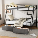 Mixcous Bunk Beds Twin Over Full Size, Heavy Duty Bunk Beds with 2 Storage Drawers, Safety Guardrails & Padded Ladder, Twin Over Full Bunk Bed, No Box Spring Needed, Black Mixcous