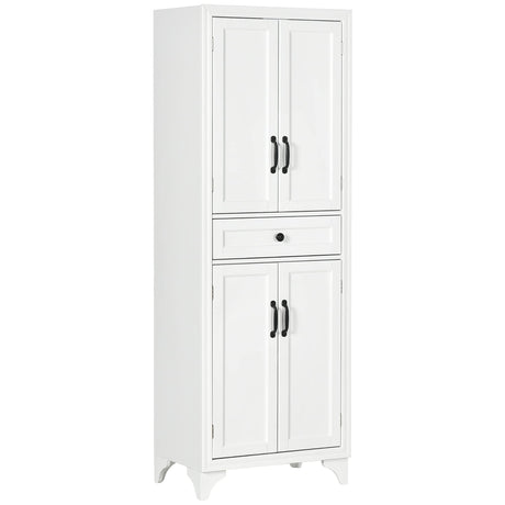 HOMCOM 67" Tall Freestanding Kitchen Pantry Cabinet, 4-Door Storage Cabinet with Drawer and Adjustable Shelves for Dining Room, White HOMCOM