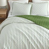 Martha Stewart - Twin Quilt Set, 100% Soft & Breathable Bedding with a Lightweight Feel for Year Round Comfort, 2 Piece Bed Set with Matching Pillowcase (Ticking Stripe Green) Martha Stewart