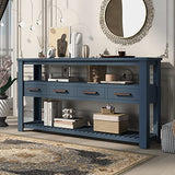 Modern 62.2" Console Table, Sofa Table with 4 Drawers and 2 Shelves, Suitable for Entrance, Hallway, Living Room, Bedroom (Navy Blue@G>) Hlcodca