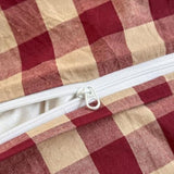 PinkMemory Red Gingham Duvet Cover Set Queen 100% Washed Cotton Beige Plaid Checkered Duvet Cover Full 3pcs Modern Grid Gingham Bedding Set with Zipper Closure Ultra Soft Breathable PinkMemory
