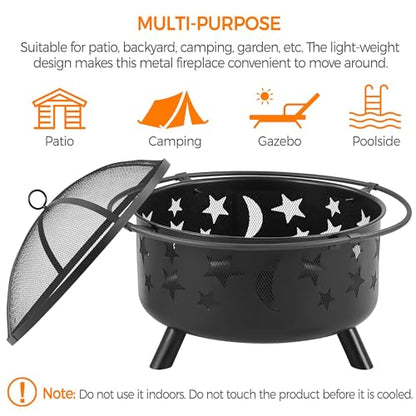 Yaheetech Fire Pit 30in Fire Pits for Outside Wood Burning Outdoor Fireplace with Spark Screen, Poker for Bonfire Patio Backyard Garden Picnic - WoodArtSupply