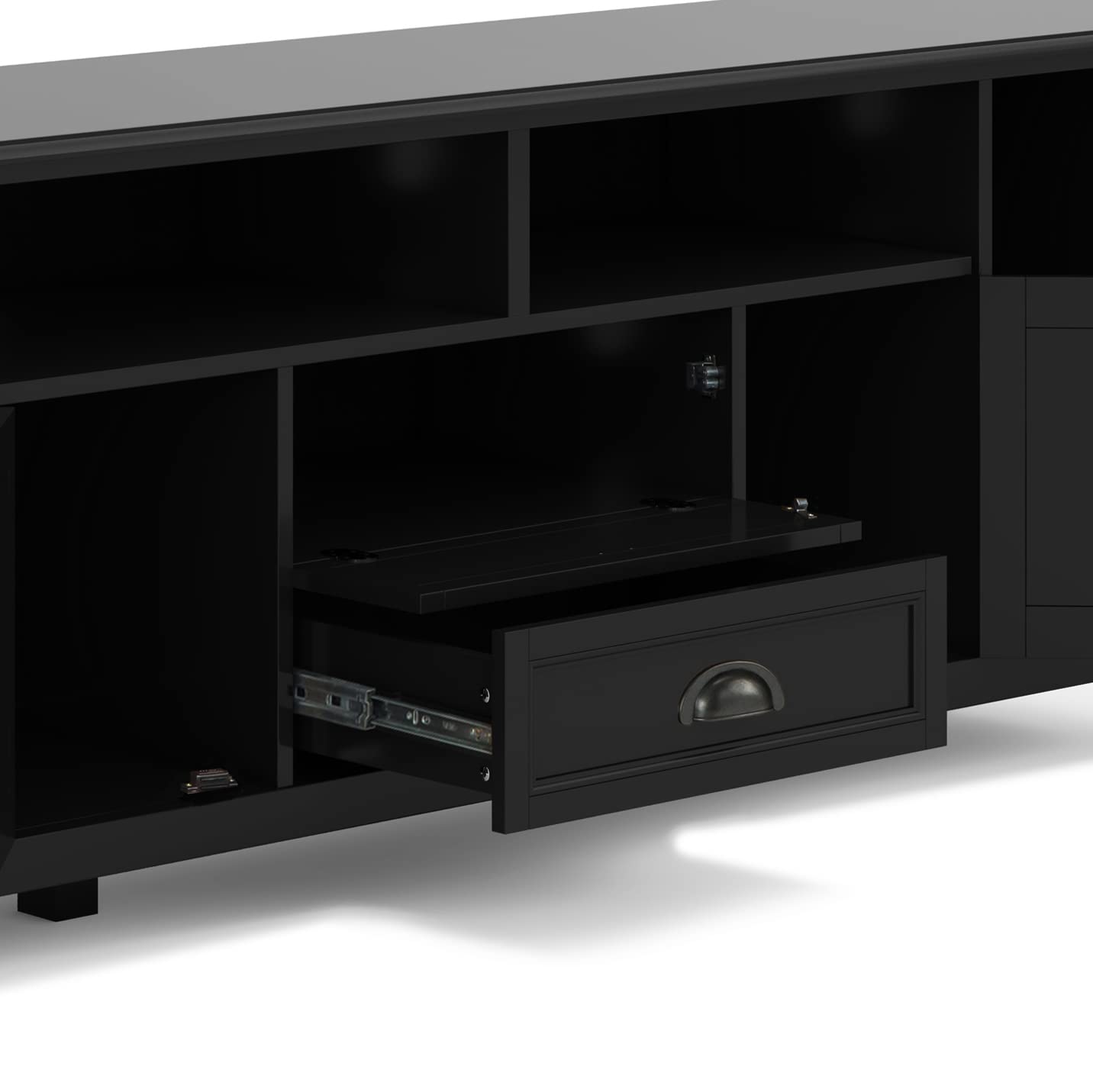 SIMPLIHOME Burlington SOLID WOOD 72 Inch Wide Transitional TV Media Stand in Black for TVs up to 80 Inches, For the Living Room and Entertainment Center