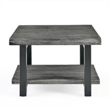 Pomona 27 in. Metal and Solid Wood Square Coffee Table, Slate Gray: Solid Wood & Metal Industrial Square Coffee Table w/ Slate Gray Finish - Solid Pine Wood Tabletop & Shelf Alaterre Furniture