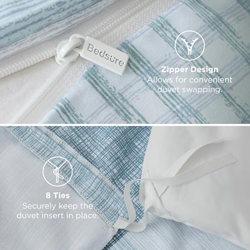 Bedsure Duvet Cover King Size - Gingham Reversible Buffalo Plaid Duvet Cover Set with Zipper Closure, 3 Pieces Blue Bedding Set with 8 Corner Ties and 2 Pillow Shams 20"x36" Bedsure
