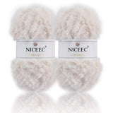 NICEEC 2 Skeins Faux Fur Yarn Super Soft, Chunky & Fluffy, Eyelash Yarn for Crochet & Knitting (Total Length 70yds,3.53oz) - White NICEEC