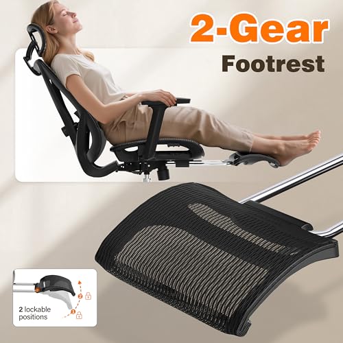 GABRYLLY Ergonomic Office Chair with Footrest, 135° Reclining Desk Chair with Adjustable Lumbar Support,3D Armrest,Headrest & Large Steel Base, 300LBS Heavy Duty Mesh Chair GABRYLLY