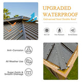 12' x 14' Hardtop Gazebo, Domi Wood Looking Aluminum Gazebo with Galvanized Steel Double Roof, Permanent Metal Gazebo with Curtains and Netting for Patio Lawn and Garden domi outdoor living