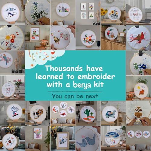 Embroidery Kit for Adult Beginners, Bee Goose Embroidery Kit with Step-by-Step Instructions and Video,Printed Cloth,7.87" Hoop, Display Stand,Color Threads,Threader & Needles for Craft Lover(BED003)