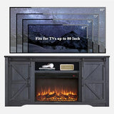 JXQTLINGMU Farmhouse Fireplace TV Stand for 80 Inch TV, 32" Tall Entertainment Center w/Drawer & Sliding Barn Door, 70 Inch Highboy Media Console for Living Room, Black JXQTLINGMU