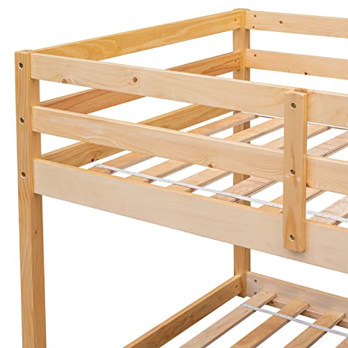 Lostcat Twin Over Twin Solid Wood Bunk Bed Frame with Ladder and Full-Length Guardrail - Easy Assembly in Natural Finish - WoodArtSupply