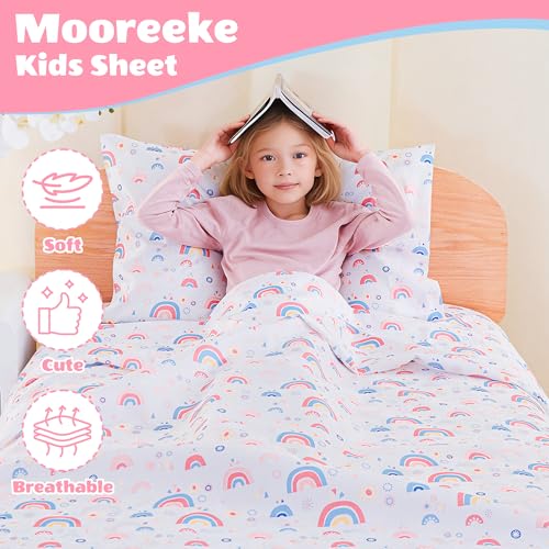 Mooreeke Twin Sheets Set Kids, Girls Twin Sheets, Cute Rainbow Printed, Soft Microfiber Kids Bedding Set Mooreeke