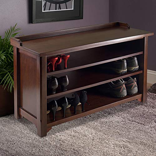 Winsome Dayton Storage Hall Bench With Shelves, Antique Walnut (94841) - WoodArtSupply