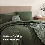 Monbix Queen Comforter Set - 7 Pieces Olive Green Bed in a Bag Queen Bedding Sets with Comforters, All Seasons Comforter Bed Set with Sheets, Pillowcases & Shams Monbix