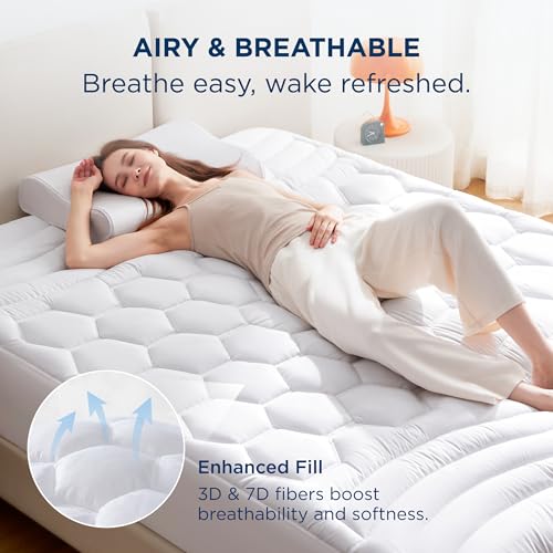 Bedsure King Mattress Pad - Quilted Fitted Mattress Topper Protector with 8-21 Inches Deep Pocket, Noiseless Breathable Bed Cover Padded, Machine Washable, White, 78x80 Inches Bedsure