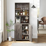 DWVO 67" Tall Wine Bar Cabinet for Liquor and Glasses, Farmhouse Kitchen Cabinet Coffee Bar with Adjustable Shelves, Open Storage Shelves, Buffet Kitchen Cabinet for Dinning Room, Kitchen, Grey Wash DWVO