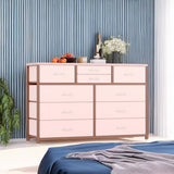 Jojoka Wide 10 Drawer Dresser,TV Stand Entertainment Center Fabric Storage Dressers Drawers for Bedroom, Hallway, Nursery, Closets, Steel Frame, Wood Top (Pink) Jojoka