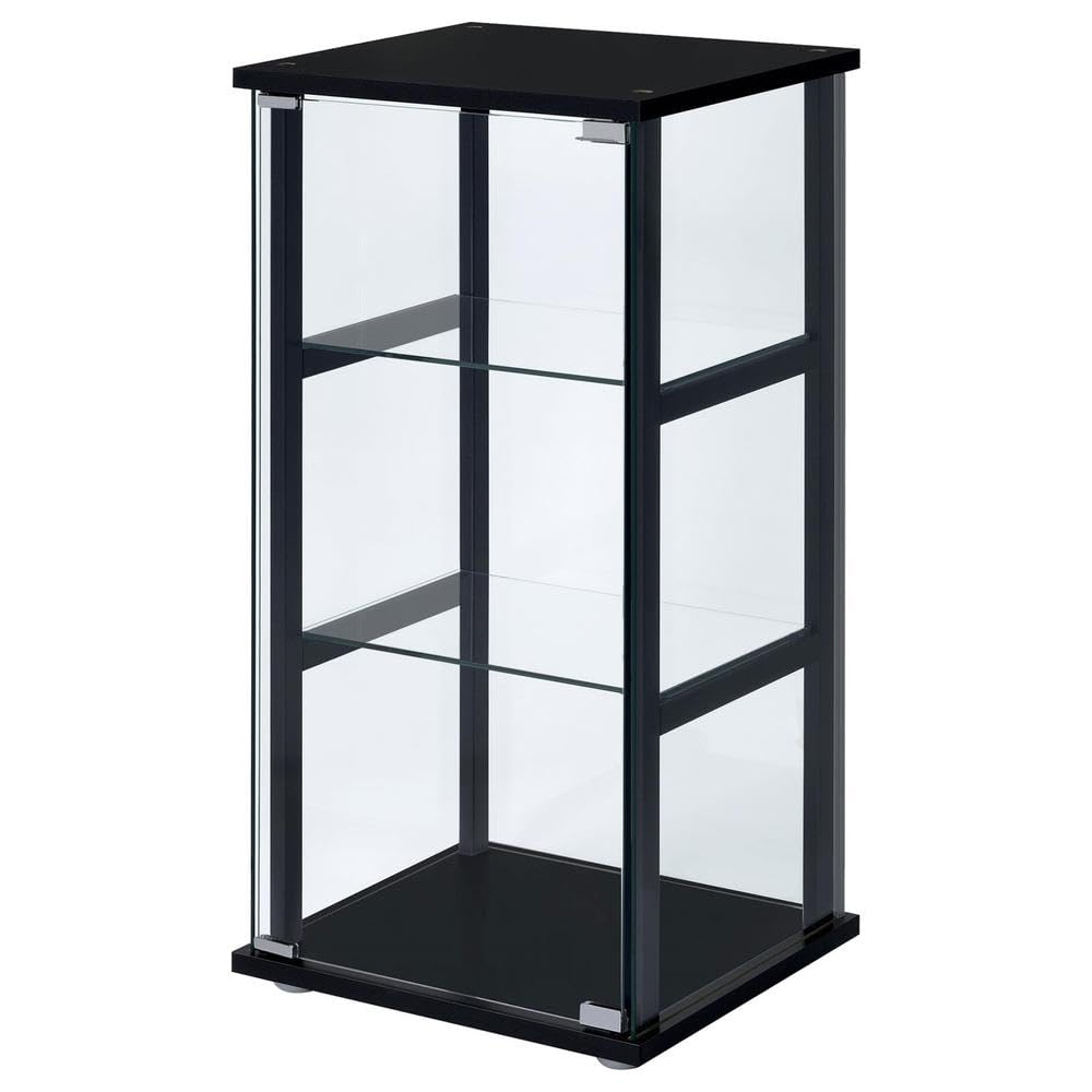 Elegant Black Glass Curio Cabinet by FurniFact with Reversible Door and Three Shelves Furnifact