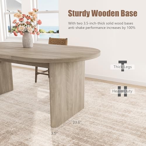 GarveeHome 70.8 Inch Oval Dining Table for 6-8 People, Long Large Kitchen Table with Thick Sturdy Wooden Base, Farmhouse Dining Room Table for Kitchen, Living Room, Office (Gray) GarveeHome