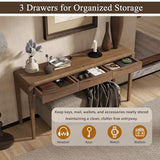 Merax 59.84'' Elegant Console Table with Oak Veneer,Light Luxury Entryway Table with 3 Drawers,Farmhouse Sofa Table with Soft-Corner Design,Suitable for Living Room, Foyer and Hallway, Brown Merax