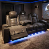 VanAcc Home Theater Seating, Power Movie Loveseat Recliner with USB & Wireless Charging, 3 Seats Leather Sofa Couch for Living Room Gaming, Electric Headrest, Tray Table, Ambient Lighting