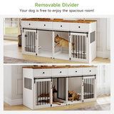 Real Relax Large Dog Crate Furniture, 71” Multi-Purpose Dog House w/Double Rooms, Divider and Sliding Barn Door, Steel Frame Indoor Double Dog Crate for Medium Small Dogs, White Real Relax