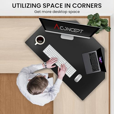 Aconcept 32 inch Black Corner Height Adjustable Standing Desk Converter, One-Click Sit to Stand up Desk Riser, Pre-Assembled for Dual Monitor and Laptop Workstation Aconcept