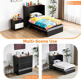 VINGLI Twin Size Murphy Bed with Storage Drawer,Smart LED Lighting & Built-in Charging Station, Space-Saving Cabinet Bed for Kids,Adults & Guests,Classic Black VINGLI